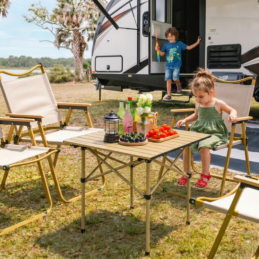 HU Foldable Aluminum Egg Roll Camping Table
