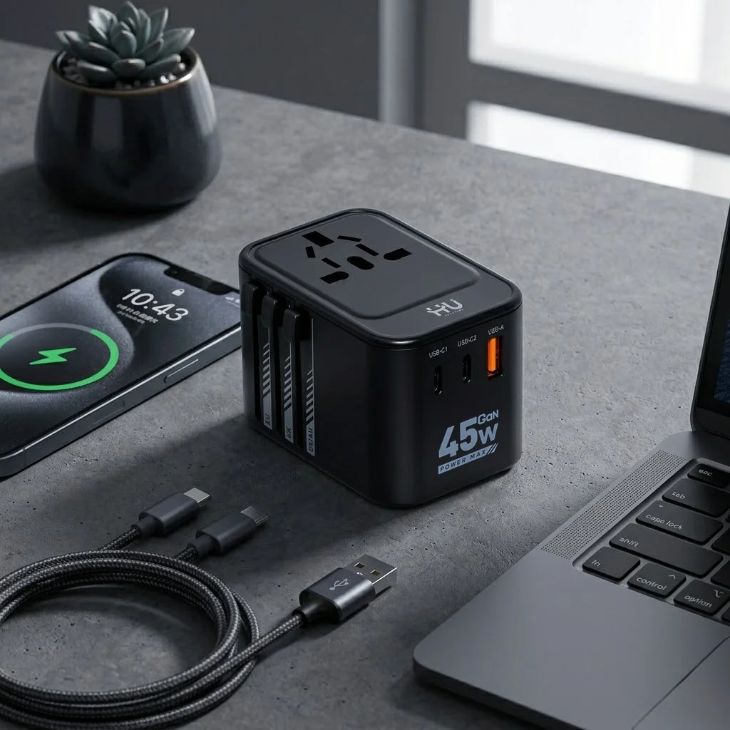 HU 45W GaN All-in-One Universal Travel Converter Adapter