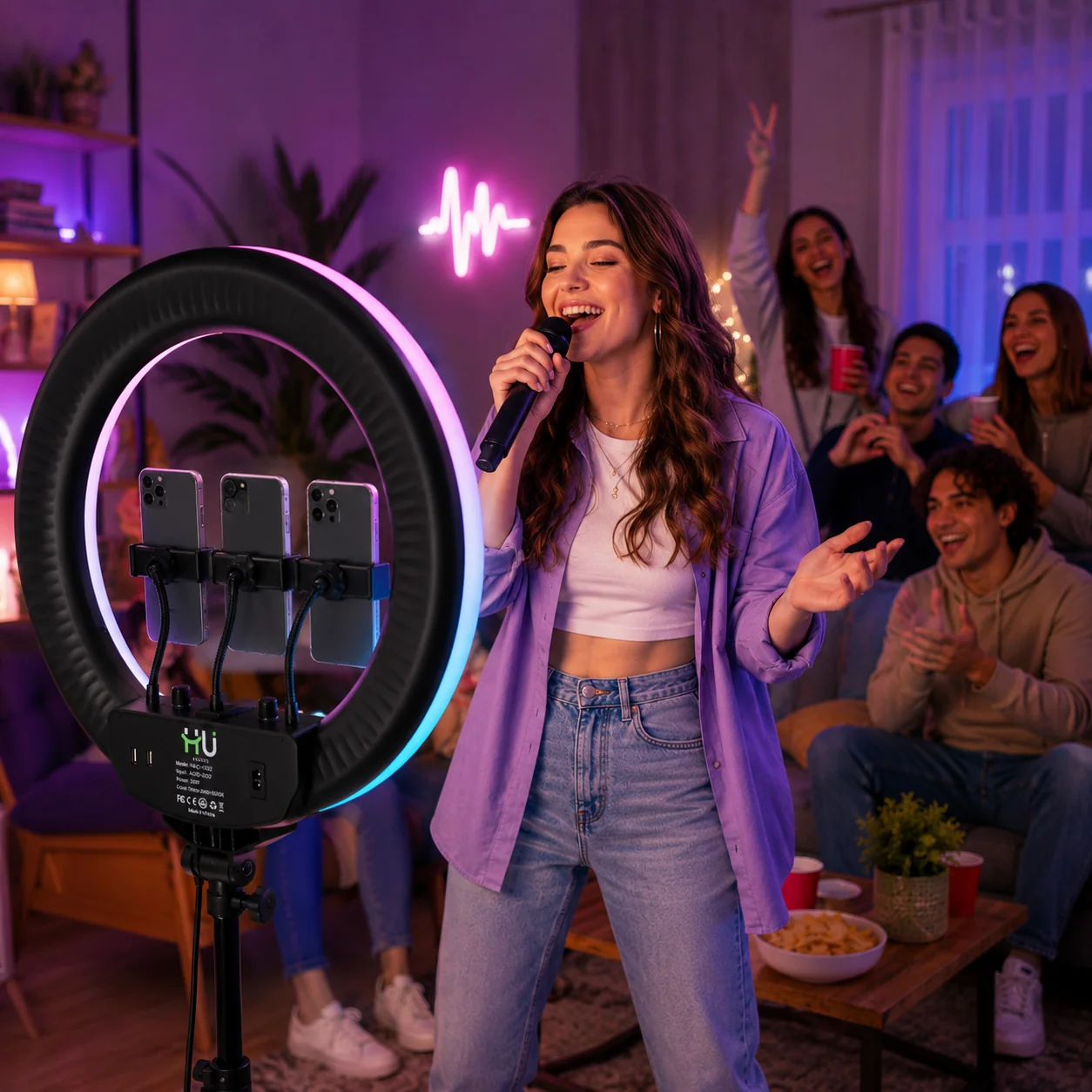 HU Dimmable RGB LED Soft Ring Light with Tripod & Remote
