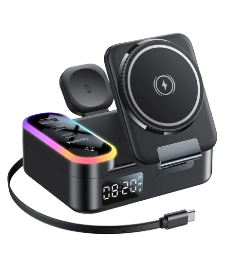 YESIDO DS38 65W Magnetic Wireless Charging Station 3-in-1 Charger with Digital Clock