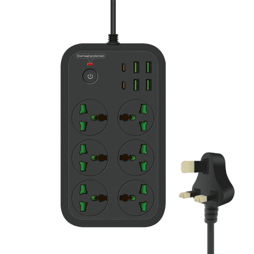 Multifunctional Flame-Retardant Power Socket With Switch T24 2m 3000W 6 Plugs + PD + 4-USB Ports